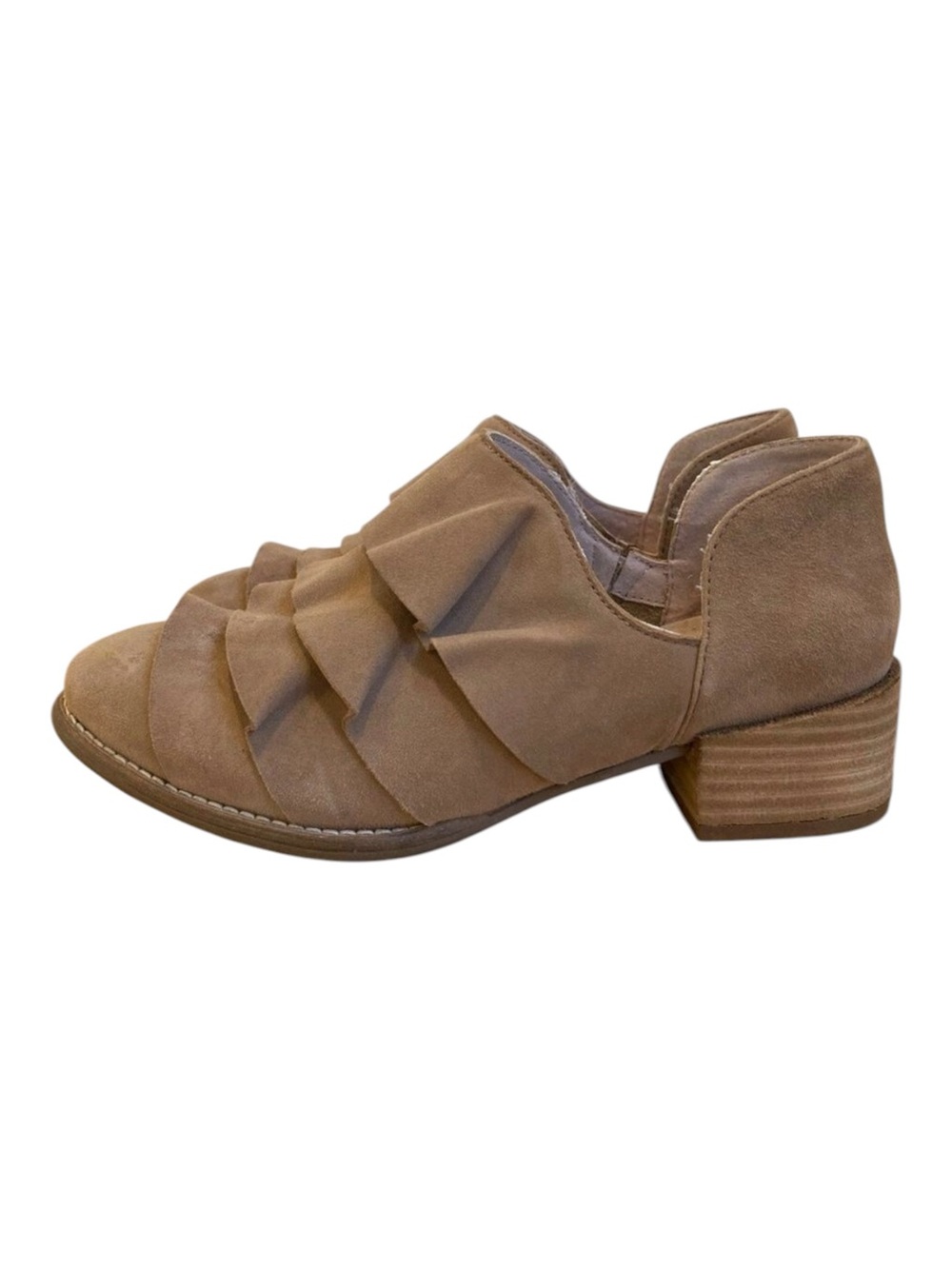 Seychelles ankle booties tan beige leather woven details chunky heeled size 6